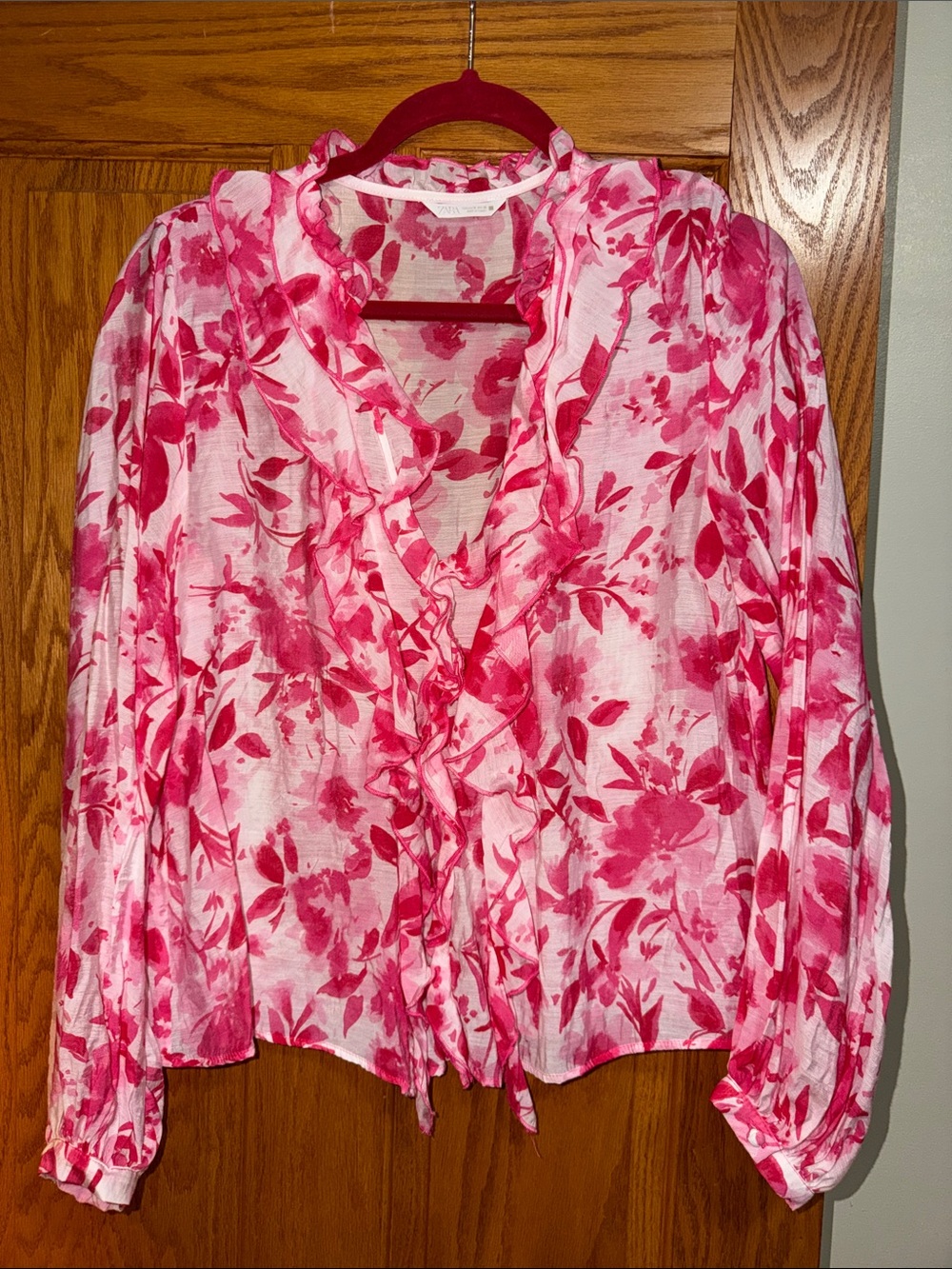 Zara Pink Floral Ruffle Blouse - Women Tops